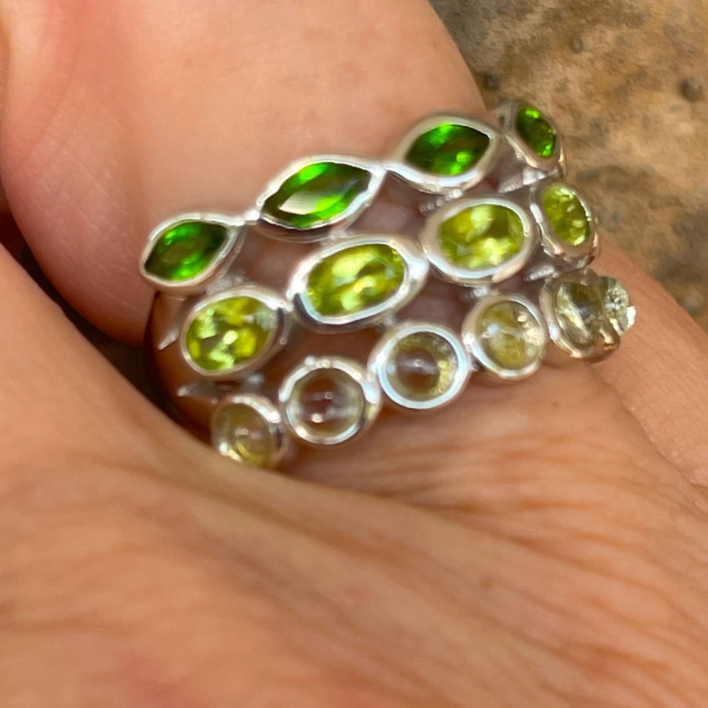 JOYA Judy Crowell Multi Gemstone 3 Row Band Ring